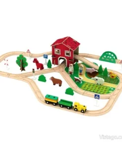 Дървено влакче с релси за ферма - 77 елемента