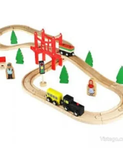 Дървено влакче с релси за игра - 37 части