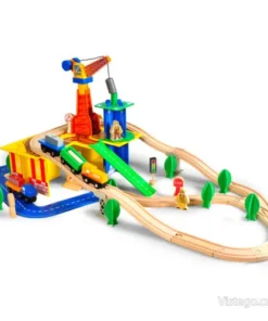 Дървено влакче с релси за игра – 80 елемента