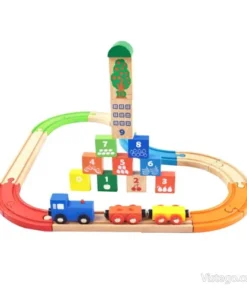 Дървено влакче с релси за игра и учене