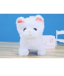 Плюшено бяло коте с интерактивни функции