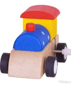 Дървен локомотив с механизъм - Червено покривче