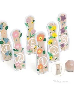 Дървен боулинг с цветя за весела игра