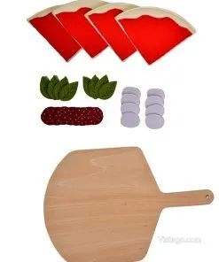 Дървен кухненски комплект за игра - Пица с дъска за рязане