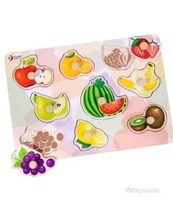 Дървен пъзел за деца с плодове и дръжки