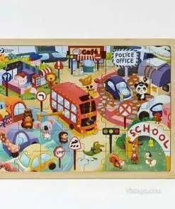 Дървен пъзел за игра - Животните и техния град