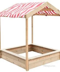 Дървен пясъчник с навес за игри навън