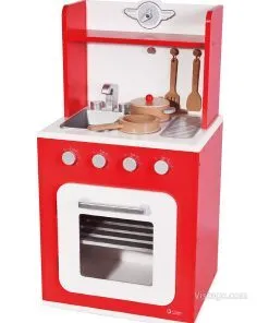 Дървена кухня за игра за детски готвачи - червена