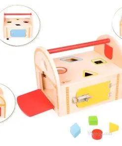 Дървена кутия сортер с ключалки за игра