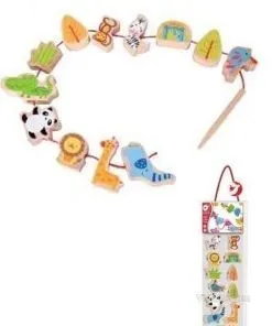 Дървени мъниста за нанизване със зоо животни