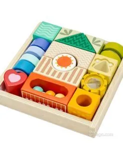Дървени цветни блокчета за сетивна игра