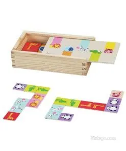 Детско дървено домино с животни за игра