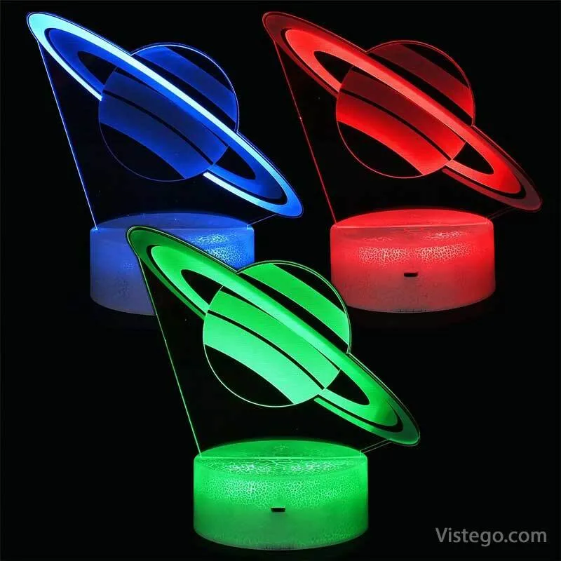 Нощна детска лампа с 3D ефект – Сатурн - 2