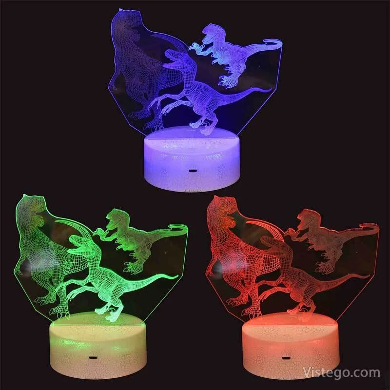 Нощна лампа с динозавър и 3D ефект - 2