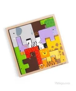 Дървен пъзел с животни за игра и редене