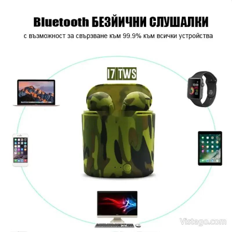 Безжични слушалки с кейс i7 TWS Camouflage - 5