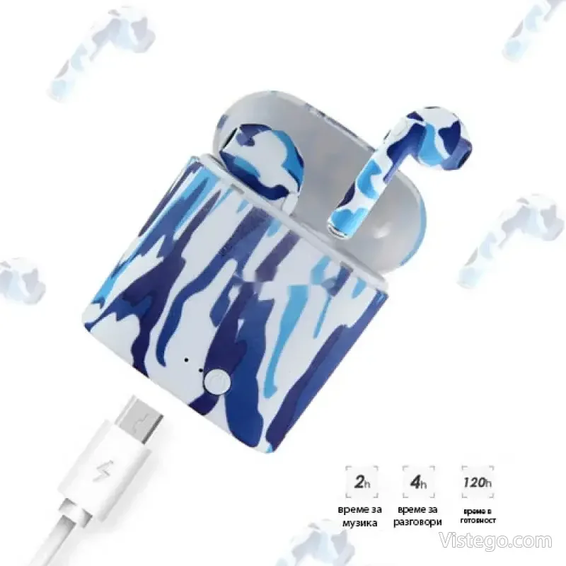 Безжични слушалки с кейс i7 TWS Camouflage - 6