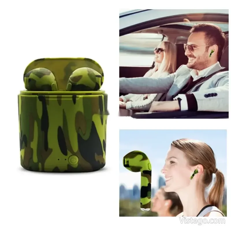 Безжични слушалки с кейс i7 TWS Camouflage - 9
