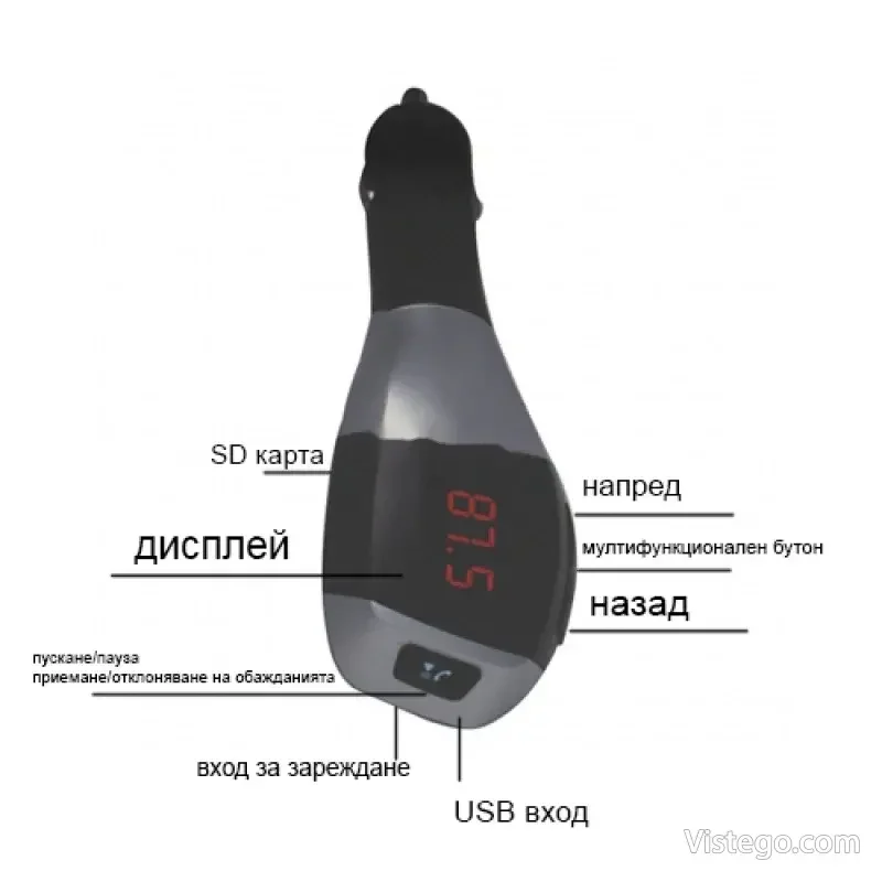 Bluetooth FM трансмитер за автомобил - Car Kit X7 - 2