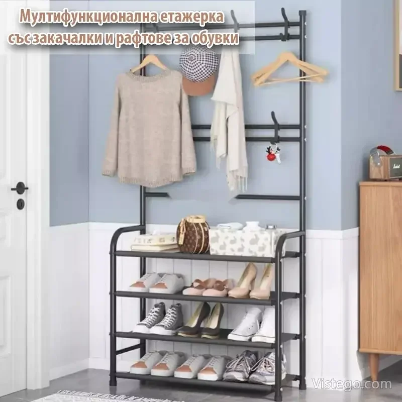 Етажерка за обувки с закачалки и ред Етажерка за обувки с закачалки и ред