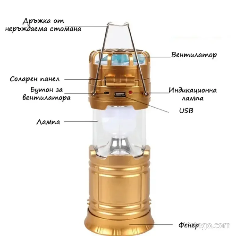 Соларен къмпинг фенер с вентилатор 5806 - 5