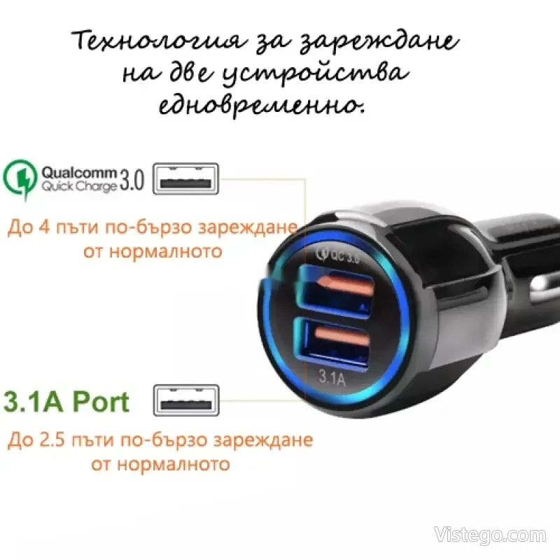 Зарядно за кола Qualcomm LX681 с двойно USB - 3